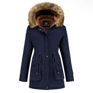 {farvalue} Black Faux Fur Trench Coat Winter Jacket